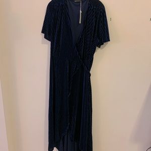 Navy Blue Velvet Wrap Dress